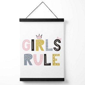 Cute Girls Rule Scandi Quote Medium Poster with Black Hanger