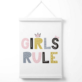 Cute Girls Rule Scandi Quote Poster with Hanger / 33cm / White