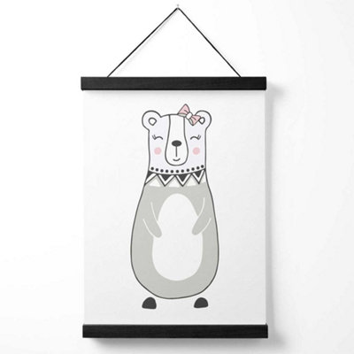 Cute Grey Mama Bear Scandi Animal Medium Poster with Black Hanger