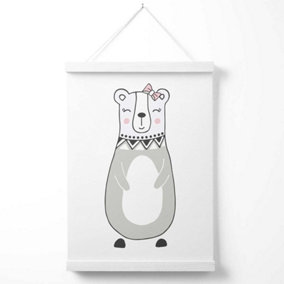Cute Grey Mama Bear Scandi Animal Poster with Hanger / 33cm / White
