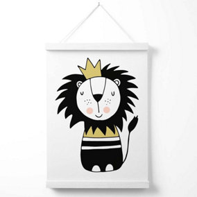 Cute Lion Scandi Animal Poster with Hanger / 33cm / White