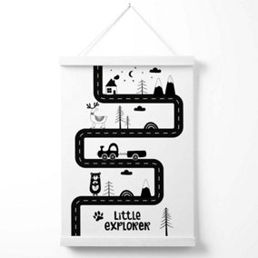 Cute Little Explorer Map Scandi  Poster with Hanger / 33cm / White