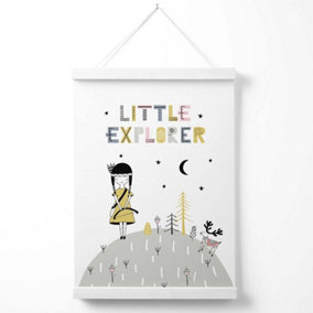 Cute Little Girl Explorer Scandi Quote Poster with Hanger / 33cm / White