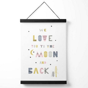 Cute Love you to the Moon Pink Scandi Quote Medium Poster with Black Hanger