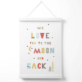 Cute Love you to the Moon Scandi Quote Poster with Hanger / 33cm / White