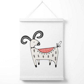 Cute Mountain Goat Scandi Animal Poster with Hanger / 33cm / White