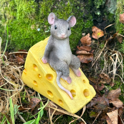 Cute mouse on cheese wedge fairy woodland or garden ornament