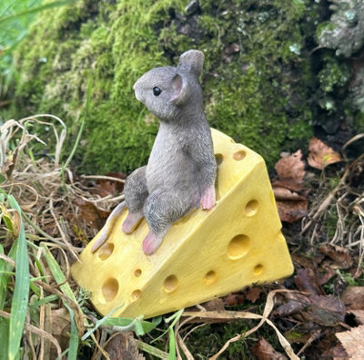 Cute mouse on cheese wedge fairy woodland or garden ornament