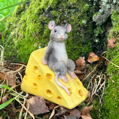 Cute mouse on cheese wedge fairy woodland or garden ornament