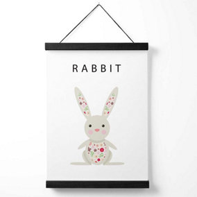 Cute Pink Floral Rabbit  Medium Poster with Black Hanger