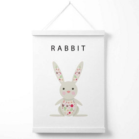 Cute Pink Floral Rabbit  Poster with Hanger / 33cm / White