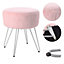 Cute Pink Round Plush Makeup Dressing Table Stool with White Padded Steel Legs
