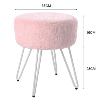 Cute Pink Round Plush Makeup Dressing Table Stool with White