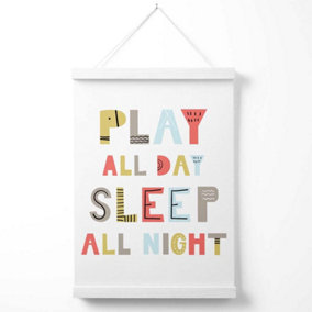 Cute Play All Day Scandi Quote Poster with Hanger / 33cm / White