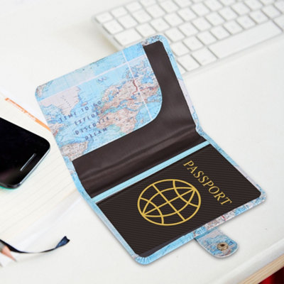 Cute Printing PU Leather Passport Holder Protection Cover ID Credit Cards Case Map