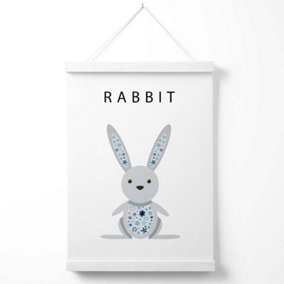Cute Rabbit with Blue Stars  Poster with Hanger / 33cm / White