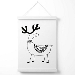 Cute Reindeer Scandi Animal Poster with Hanger / 33cm / White