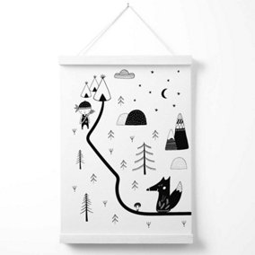 Cute Scandi Map  Poster with Hanger / 33cm / White