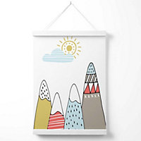 Cute Scandi Mountains  Poster with Hanger / 33cm / White