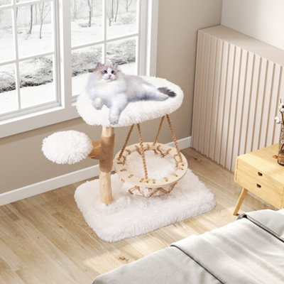 Cute Solid Wood Cat Tree Natural Branch Modern Kitten Tower