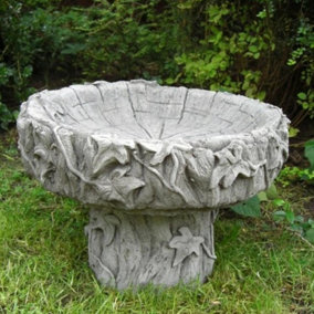 Cute Stone Cast Log Design Birdbath