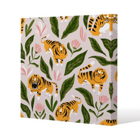 cute tigers and tropical leaves and flowers (Canvas Print) / 101 x 101 x 4cm