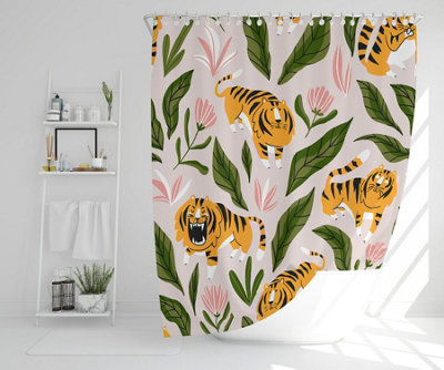 cute tigers and tropical leaves and flowers (Shower Curtain) / Default Title Price Comparisons | Compare The Build