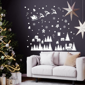 Cute White Christmas Wall Stickers Living room DIY Home Decorations