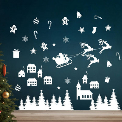 Cute White Christmas Wall Stickers Living room DIY Home Decorations