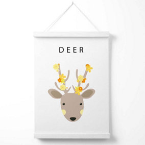 Cute Yellow Floral Deer  Poster with Hanger / 33cm / White