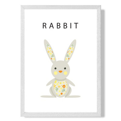 Cute Yellow Floral Rabbit Art Print with White Frame SIZE: A4