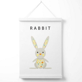 Cute Yellow Floral Rabbit  Poster with Hanger / 33cm / White