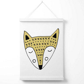 Cute Yellow Fox Scandi Animal Poster with Hanger / 33cm / White