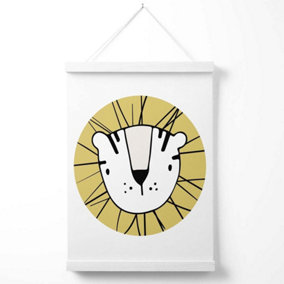 Cute Yellow Lion Scandi Animal Poster with Hanger / 33cm / White