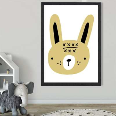 Cute Yellow Rabbit Scandi Animal Framed Print SIZE: A2 with Black Frame