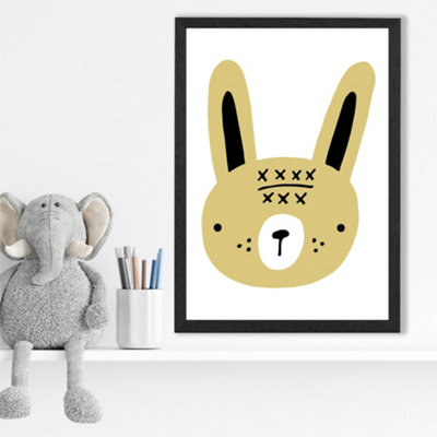 Cute Yellow Rabbit Scandi Animal Framed Print SIZE: A3 with Black Frame