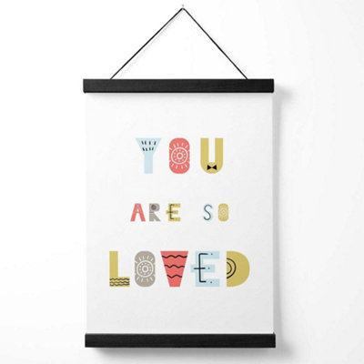 Cute You are so loved Blue Scandi Quote Medium Poster with Black Hanger