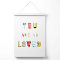 Cute You are so loved Blue Scandi Quote Poster with Hanger / 33cm / White