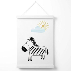 Cute Zebra Scandi Animal Poster with Hanger / 33cm / White