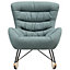 Cyan Fabric Upholstered Rocking Chair Rocker Relaxing Chair Occasional Armchair with Rubber Wood Legs