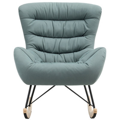 Cyan Fabric Upholstered Rocking Chair Rocker Relaxing Chair Occasional Armchair with Rubber Wood Legs