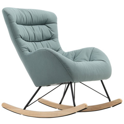 Cyan Fabric Upholstered Rocking Chair Rocker Relaxing Chair Occasional Armchair with Rubber Wood Legs