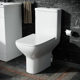 Cyan Rimless Close Coupled WC Toilet Pan, Cistern and Slim Soft Close Seat