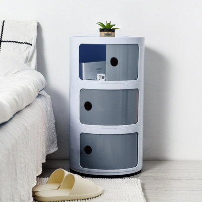 Cylindrical Multi Tiered Bedside Plastic Bedside Storage Drawers Unit ...