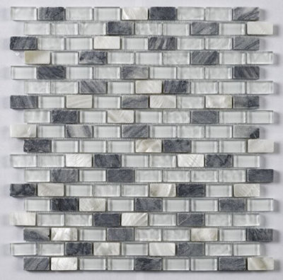 Cyrpto White Glass/Stone/Pearl Mix Mini Brick Mosaic 15x30mm