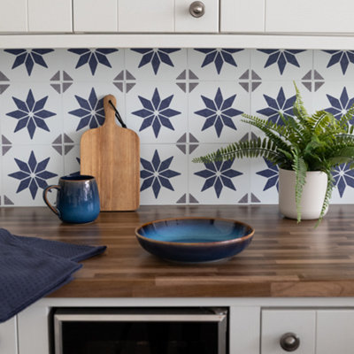 d-c-fix Alia Blue Self-Adhesive Vinyl Wall Tiles 15.25cm(W) 15.25cm(H) 1.2mm(D) Pack of 36 (0.84sqm)