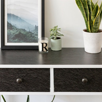d-c-fix Black Slate Matt Self Adhesive Vinyl Wrap Film for Kitchen Worktops and Furniture 2.1m(L) 90cm(W) - 4