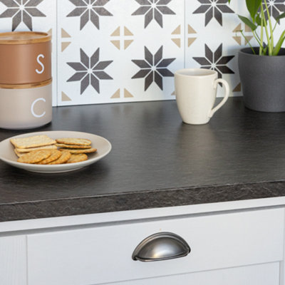 d-c-fix Black Slate Matt Self Adhesive Vinyl Wrap Film for Kitchen Worktops and Furniture 2m(L) 67.5cm(W) - 6