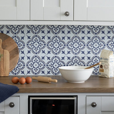 d-c-fix Jamila Blue Self-Adhesive Vinyl Wall Tiles 15.25cm(W) 15.25cm(H) 1.2mm(D) Pack of 36 (0.84sqm)