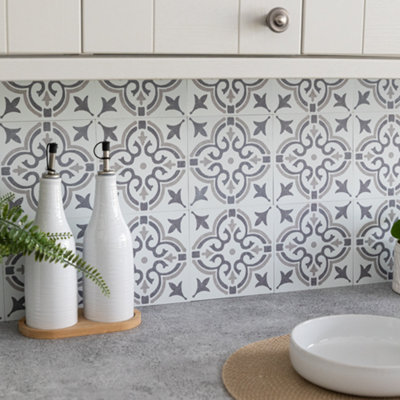 d-c-fix Jamila Grey Self-Adhesive Vinyl Wall Tiles 15.25cm(W) 15.25cm(H) 1.2mm(D) Pack of 36 (0.84sqm)